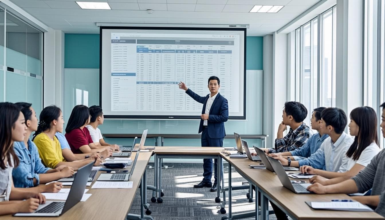 Instructor presenting electronic health records to students in a workshop